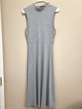 Who What Wear Womens Mock Neck Sleeveless Midi Dress Back Tie Neck Gray Small